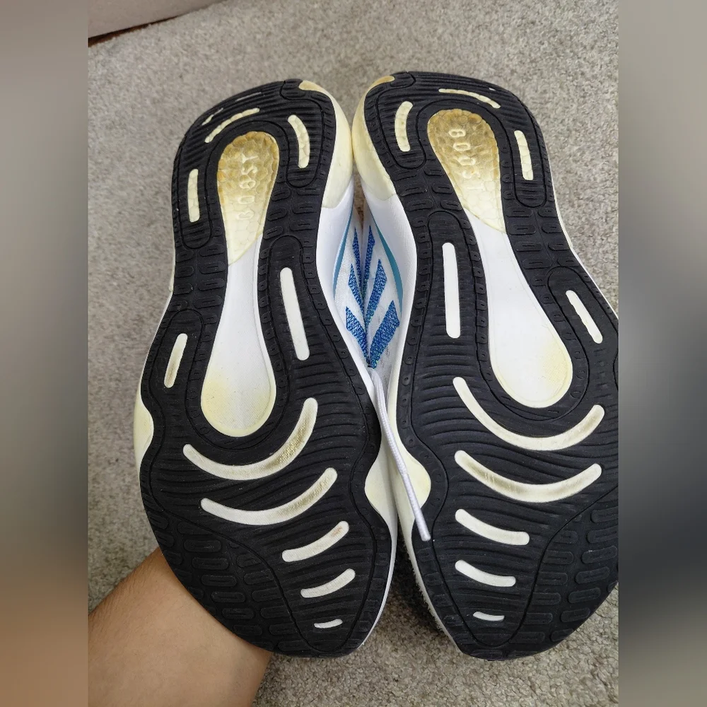 Adidas Supernova 3 Men Size 11.5 White Sneakers with Blue and Green Stripes